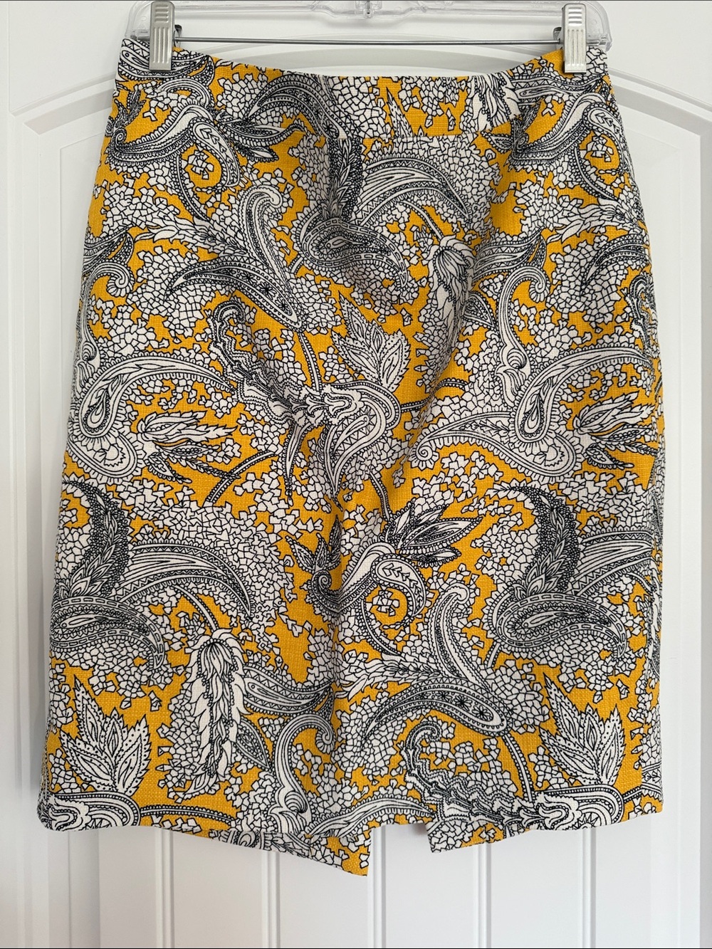 J. Crew Factory Yellow Paisley Pencil Skirt